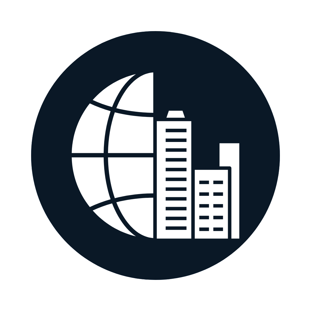 Global office icon in white 