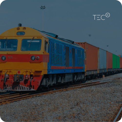 Cargo train on rail tracks prepared for rail freight