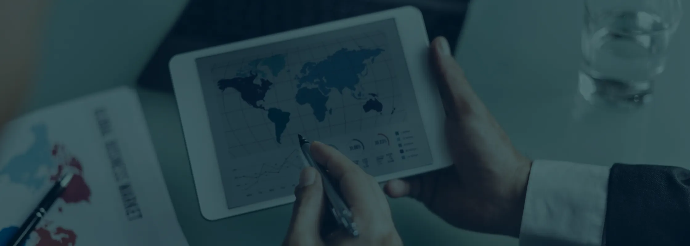 world map on digital tablet